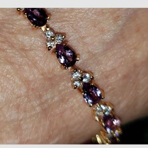 DBJ Amethyst or Purple Stone & CZ Gold Plated Sterling Silver Bracelet 7”